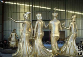 跳舞蹈雕塑- 傣族少数民族跳舞人物玻璃钢仿铜雕塑
