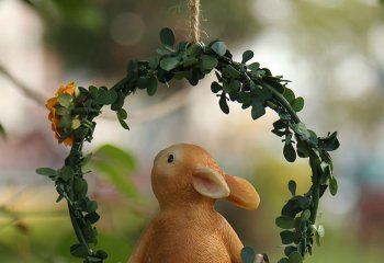 兔子雕塑-庭院一只荡秋千的玻璃钢兔子雕塑