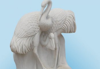 仙鹤雕塑-户外石雕两只景观装手捧仙鹤雕塑