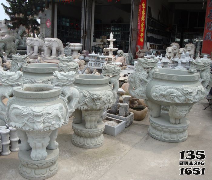 缸雕塑-寺庙景观龙头石雕水缸雕塑高清图片