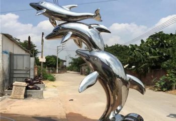海豚雕塑-花园摆放三只不锈钢海豚雕塑