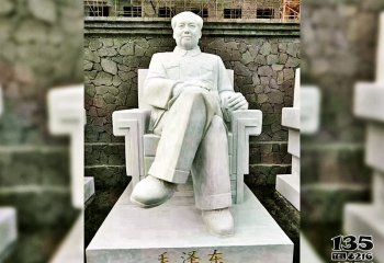 毛泽东雕塑-公园景区汉白玉坐在沙发上的毛泽东雕塑
