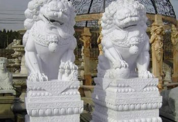 狮子雕塑-别墅景区大型汉白玉石雕一对狮子雕塑