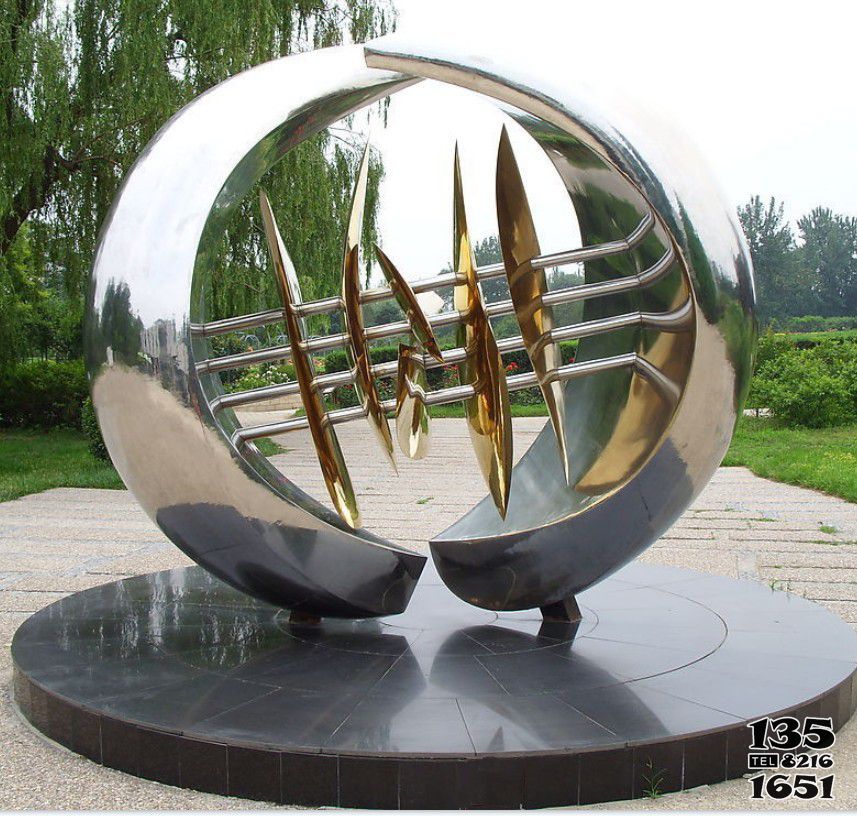 圆环雕塑-户外公园不锈钢创意镜面圆环雕塑