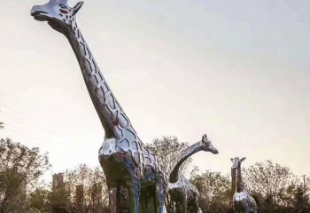长颈鹿雕塑-公园大型不锈钢浮雕仿真动物长颈鹿雕塑