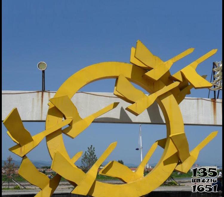 大雁雕塑-不锈钢公园彩绘抽象大雁雕塑高清图片