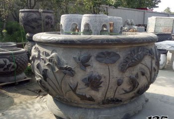 缸雕塑-庭院景观仿古石雕水缸雕塑