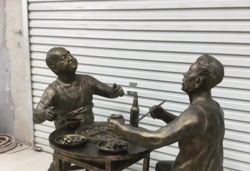 酒文化雕塑-庭院铜雕人物吃菜喝酒景观酒文化雕塑