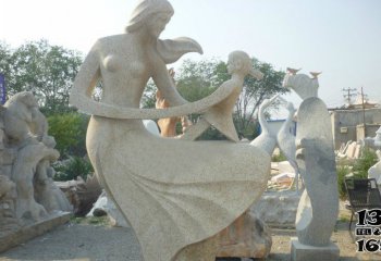 母女雕塑-公园汉白玉景观-石雕母女雕塑