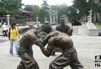 摔跤雕塑-古代人物摔跤传统运动景区玻璃钢仿铜雕