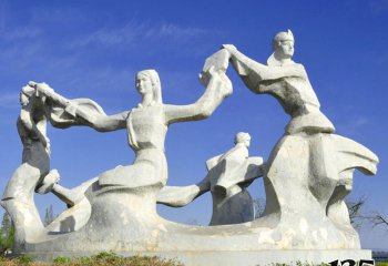 跳舞蹈雕塑-围圈跳舞的少数民族人物广场大理石雕塑