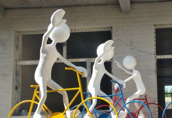 自行车雕塑-玻璃钢公园景区单车运动人物抽象人物摆件雕塑
