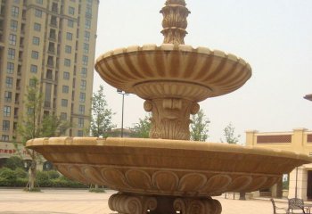喷泉雕塑-城市花园广场晚霞红多层大型石雕喷泉