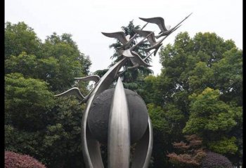 天鹅雕塑-公园创意不锈钢镜面飞翔天鹅雕塑