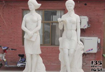 书雕塑-户外景区创意汉白玉石雕女人拿书的雕塑