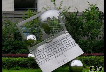 地球仪雕塑-公园草坪创意抽象电脑上的地球仪雕塑