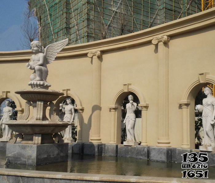天使雕塑-别墅景观汉白玉天使喷泉石雕塑高清图片