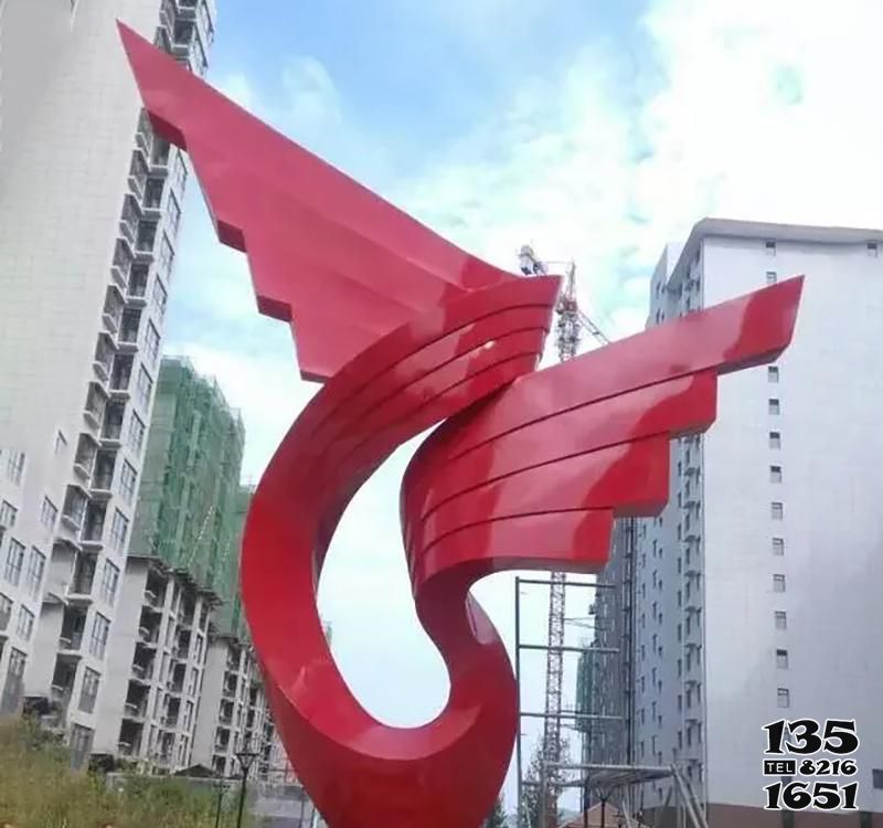 彩带雕塑-别墅商厦不锈钢红色翅膀彩带雕塑高清图片