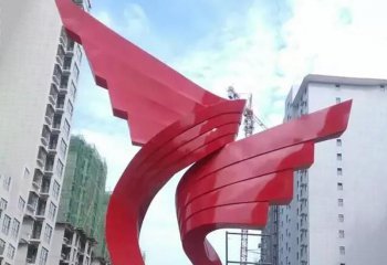 彩带雕塑-别墅商厦不锈钢红色翅膀彩带雕塑