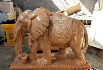 大象雕塑-庭院别墅晚霞红石雕大象雕塑