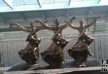 跳舞蹈雕塑-少数民族跳舞广场人物玻璃钢仿铜雕塑