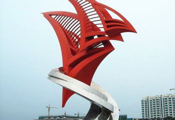 船雕塑-景区海滨广场摆放切面喷漆帆船不锈钢雕塑