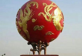 凤凰雕塑-城市创意圆球上的浮雕凤凰雕塑
