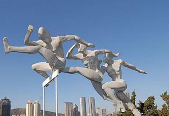 跨栏雕塑-公园景观小品不锈钢跨栏运动人物雕塑