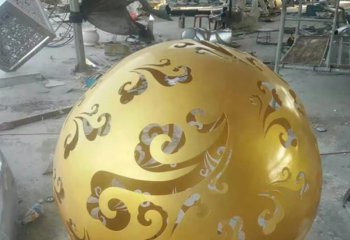 镂空球雕塑-寺院创意黄铜祥云工艺品镂空球雕塑