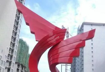 飘带雕塑-商厦门口飞翔的不锈钢红色飘带雕塑