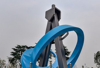圆规雕塑-广场不锈钢抽象蓝色圆规雕塑