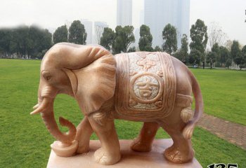 大象雕塑-户外花园晚霞红石雕大象雕塑