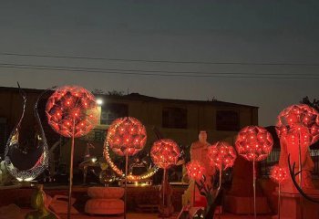 镂空球雕塑-室内创意不行发光红色镂空球雕塑