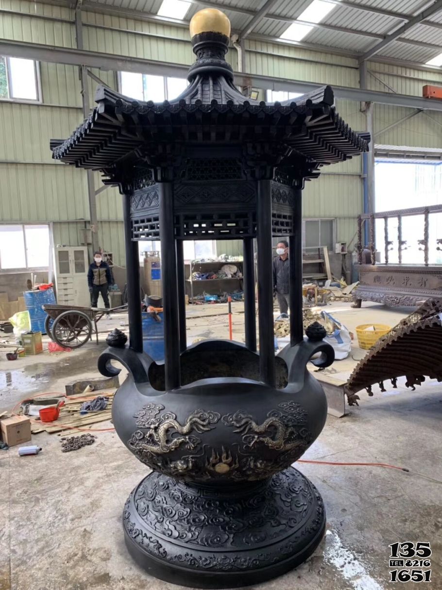 香炉雕塑-铸铁元宝香炉佛教寺庙户外摆件雕塑高清图片