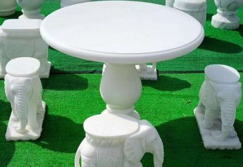 桌椅雕塑-户外汉白玉雕刻小象造型庭院公园石亭阳台石头桌子