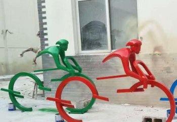自行车雕塑-广场不锈钢抽象单车人物雕塑