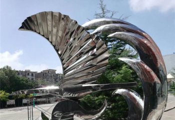 翅膀雕塑-公园抽象创意不锈钢镜面白钢艺术翅膀雕塑
