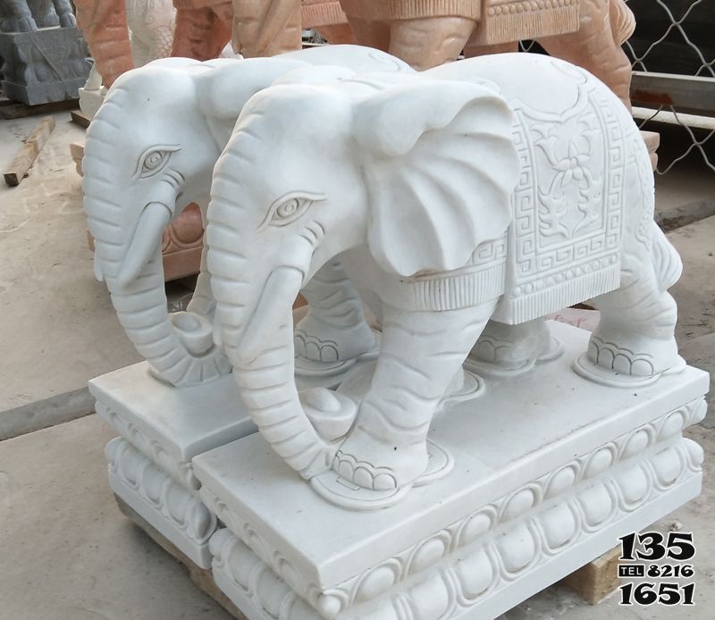 大象雕塑-景区庭院汉白玉石雕镇宅招财大象雕塑高清图片