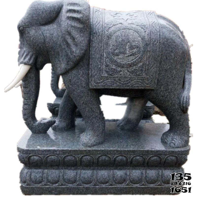 大象雕塑-庭院小区大型景观装饰品砂石石雕大象雕塑高清图片