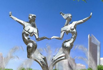 情侣雕塑-公园广场不锈钢喷泉跳舞的情侣雕塑