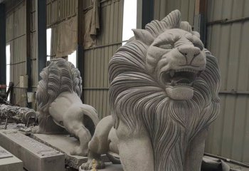 狮子雕塑-户外园林大型仿真动物大理石石雕狮子雕塑