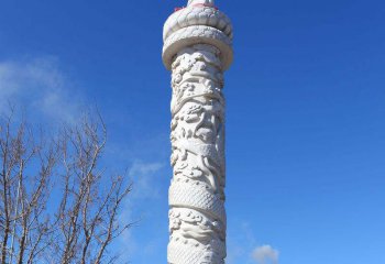 石柱雕塑-小区广场摆放汉白玉龙纹石柱雕塑