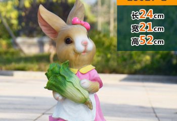 兔子雕塑-街道一只呆萌拿白菜的树脂兔子雕塑