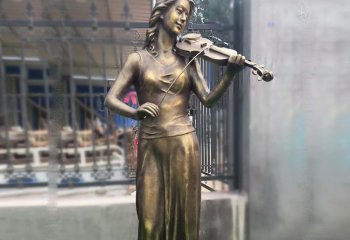 小提琴雕塑-花园广场一位拉小提琴的黄铜做旧小提琴雕塑