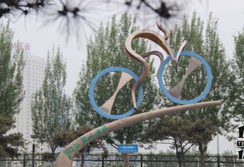 自行车雕塑-公园不锈钢创意骑单车运动人物雕塑