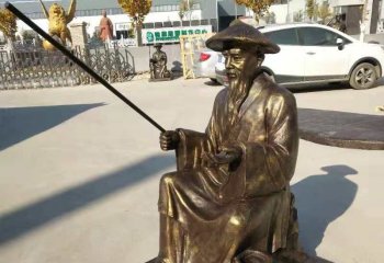 钓鱼雕塑-广场镀金姜太公钓鱼小品人物雕塑