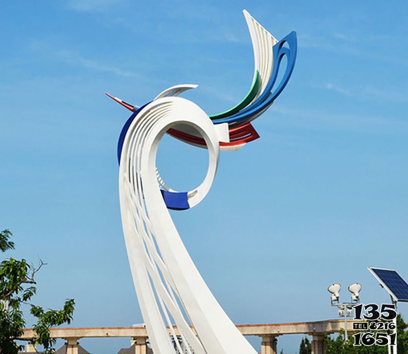 海浪浪花雕塑-广场彩色不锈钢放飞理想海浪浪花雕塑高清图片