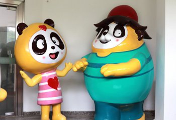 熊猫雕塑-游乐场摆放两只谈话的情侣玻璃钢熊猫雕塑