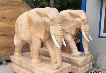 大象雕塑-酒店庭院晚霞红石雕大象雕塑