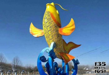 鲤鱼雕塑-广场摆放的玻璃钢彩绘鲤鱼雕塑